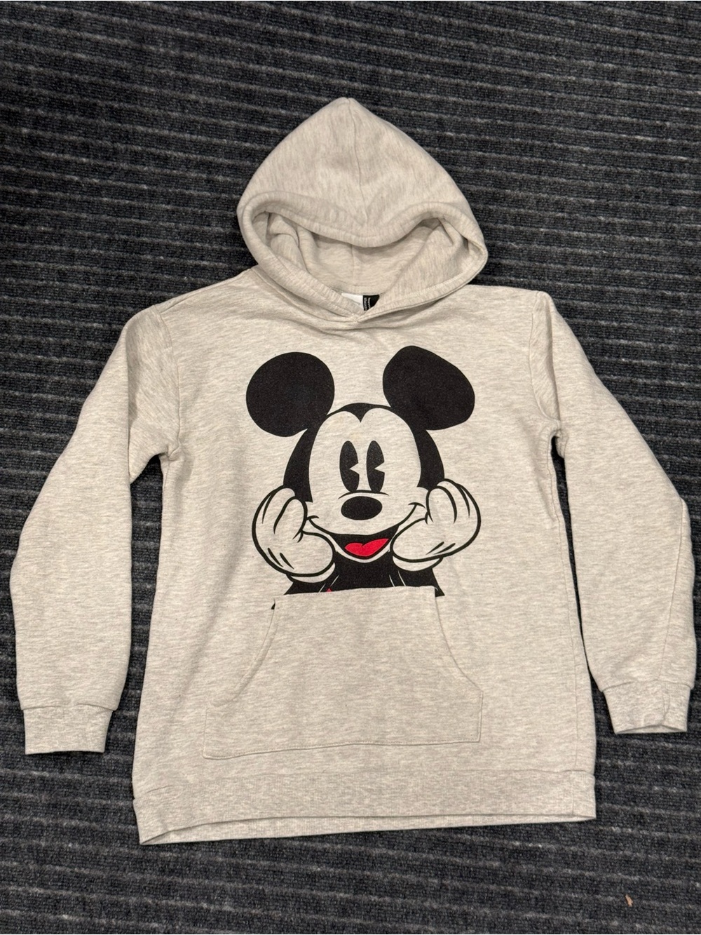 Disney Light Heather Gray Mickey‎ Mouse Graphic Hoodie Size Medium Double Sided